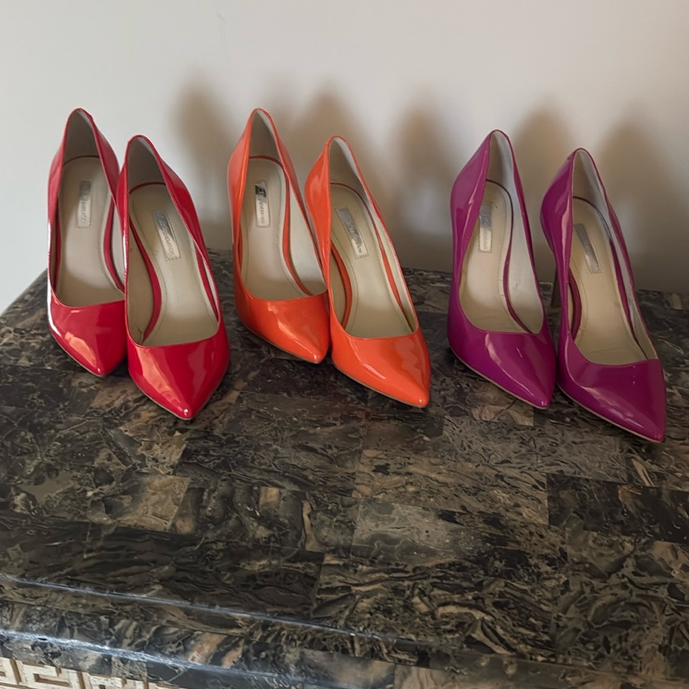 3 pairs of BCBG patent pumps Pink Orange Red ALL for $30